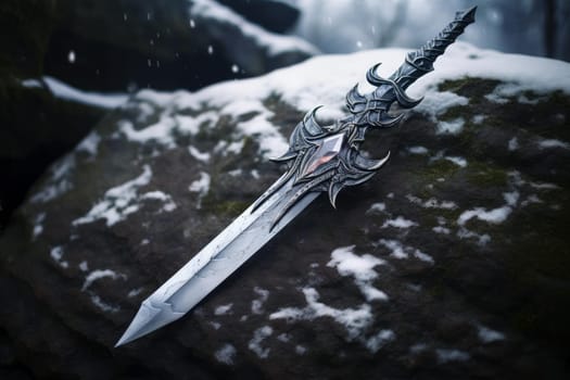 Intimidating Powerful frozen sword. Sky nature. Generate Ai