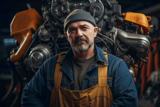 Skilled Powerful professional mechanic. Auto tool. Fictional person. Generate Ai