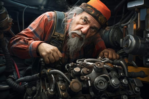 Powerful professional mechanic. Auto tool. Fictional person. Generate Ai