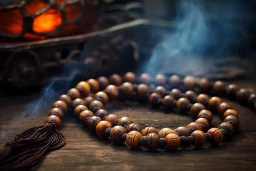 Reflective Prayer beads. Religion culture god. Generate Ai