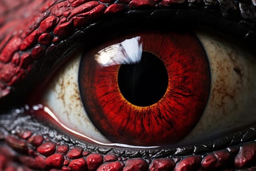 Fierce Dinosaur eye closeup. Reptile face. Generate Ai