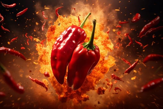 Hot Chilli explosion. Food spicy fly. Generate Ai