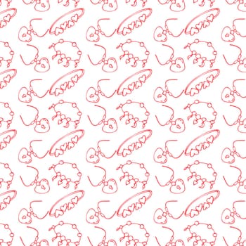 Seamless pattern of sketches female jewerly necklace. Vector illustration isolated. Can used for textile, wrapping paper, cover design, beauty background.