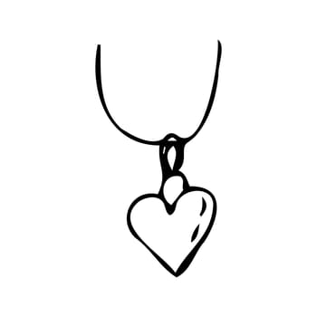 Hand drawn sketch of pedant necklace heart shape outline. Vector illustration