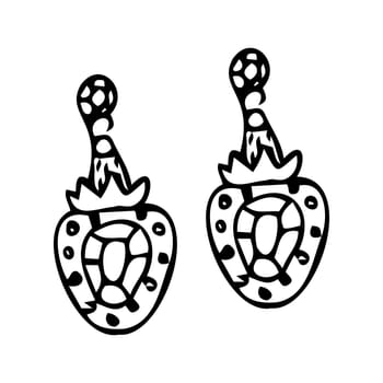 Hand drawn diamond earrings doodle vector illustration in strawberry shape. Can used for beauty banner for jewellery business. Strawberry earring sketch.
