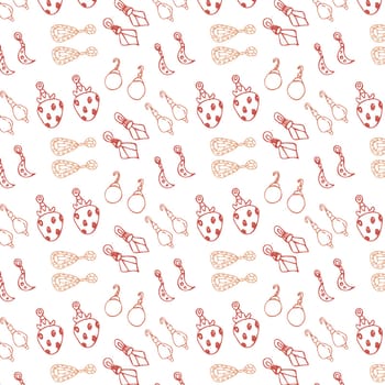 Seamless background of sketches various female jewerly earrings. Vector illustration isolated. Can used for textile, wrapping paper, cover design, beauty background.