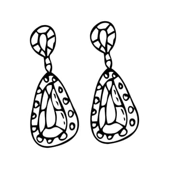 Hand drawn diamond earrings doodle vector illustration in drop shape. Can used for beauty banner for jewellery business. Drop earring sketch.