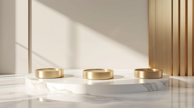Trio of elegance on minimalist display. Created using AI generated technology and image editing software.