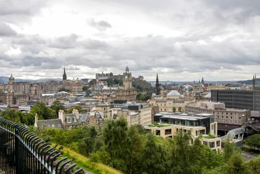 Edinburgh, Scotland, UK - June 29, 2011: Palaces and castles of Edinburgh, the capital of Scotland. Old city. Streets and buildings of Edinburgh.