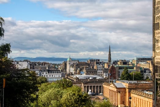 Edinburgh, Scotland, UK - June 29, 2011: Palaces and castles of Edinburgh, the capital of Scotland. Old city. Streets and buildings of Edinburgh.