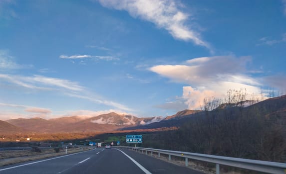 Caceres, Spain - January 19th, 2024: Driving along Autovia A-66, Caceres North section. The major highway in western Spain