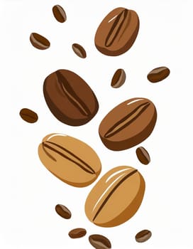 Flying coffee beans isolated on white background