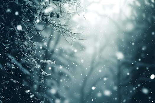 Generic snowfall closeup background with selective focus. Neural network generated in January 2024. Not based on any actual scene or pattern.