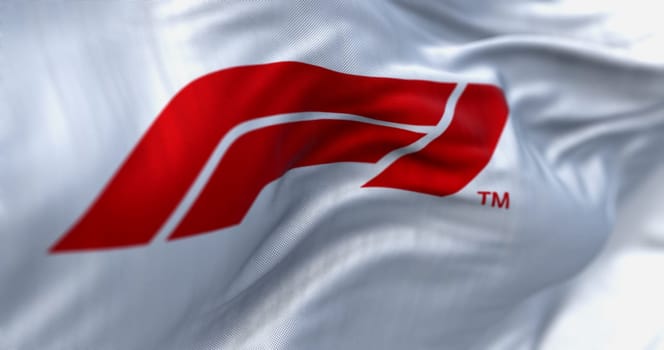 Paris, FR, Feb. 2 2024  close-up of Formula 1 white flag waving. illustrative editorial 3d illustration render. Selective focus