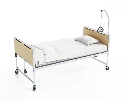 Hospital bed isolated on white background. 3D illustration.