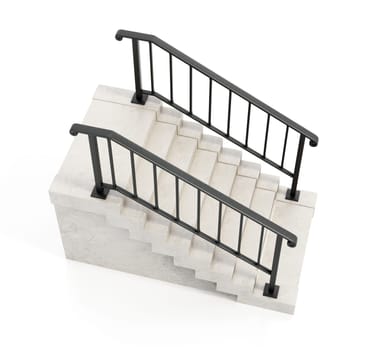 Staircase and railings isolated on white background. 3D illustration.