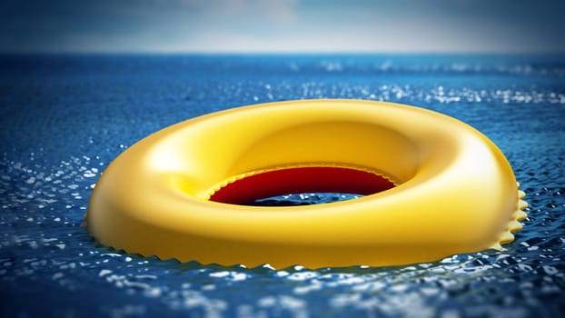 Life buoy on the sea surface. 3D illustration.