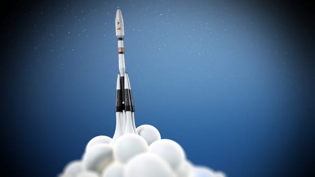 Space rocket ship launching to space. 3D illustration.