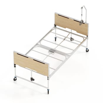 Hospital bed isolated on white background. 3D illustration.