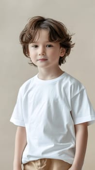 Boy's White Short Sleeve Round Neck T-Shirt Mockup It is a useful tool for clothing designers to help visualize T-shirts before actual production Save time and money and makes it easier to decide.
