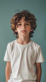 Boy's White Short Sleeve Round Neck T-Shirt Mockup It is a useful tool for clothing designers to help visualize T-shirts before actual production Save time and money and makes it easier to decide.