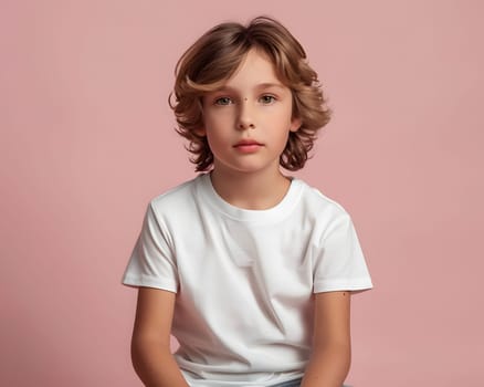 Boy's White Short Sleeve Round Neck T-Shirt Mockup It is a useful tool for clothing designers to help visualize T-shirts before actual production Save time and money and makes it easier to decide.