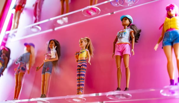 POZNAN, POL - JAN 12, 2024: Barbie dolls displayed in a toy store