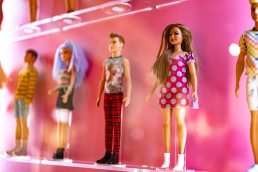 POZNAN, POL - JAN 12, 2024: Barbie dolls displayed in a toy store