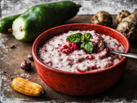 Chiles en nogada is a dish served at room temperature with cold cream sauce from Mexican cuisine.