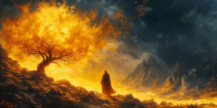 Moses with the burning bush, Sinai, old Testament and jewish Torah, Book of Exodus, religion