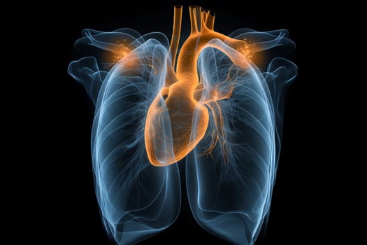 Heart and lung x-ray, heart attack, Myocarditis disease, inflammation of the muscle, thrombosis and cardiac stress, human organ