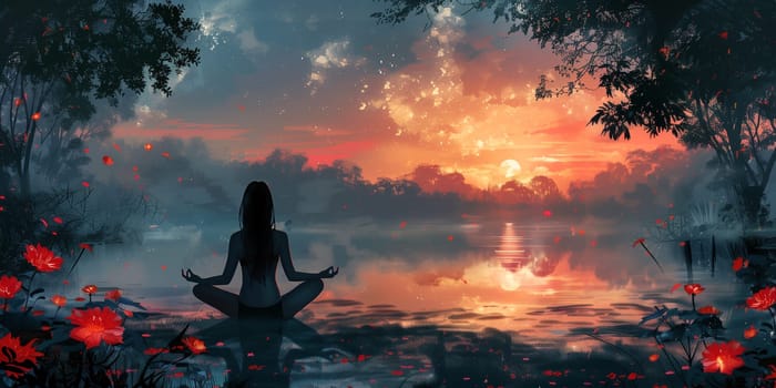 Yoga workout in the morning, body consciousness and balance, vital fitness and meditation, exercise pose, healthy lifestyle