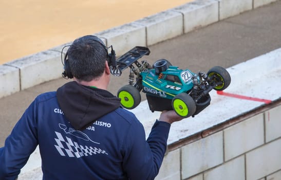 Merida, Spain - Jan 28th, 2024: Extremadura 1/8tt gas Championship RC Car, Merida. Pit stop area