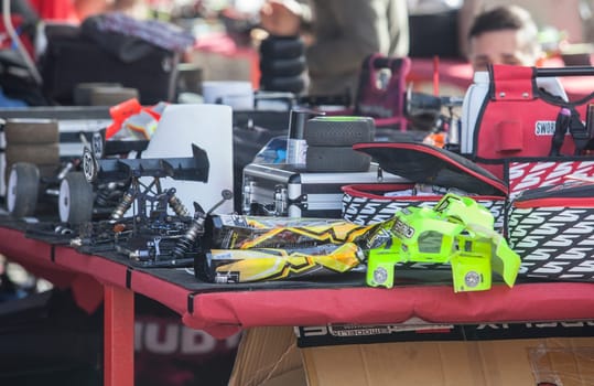 Merida, Spain - Jan 28th, 2024: Extremadura 1/8tt gas Championship RC Car. Paddock area