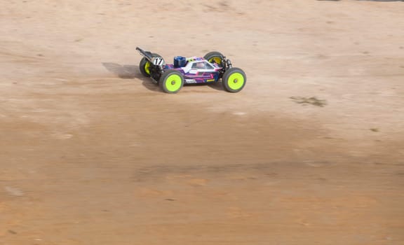 Merida, Spain - Jan 28th, 2024: Extremadura 1/8tt gas Championship RC Car. Car accelerating on a straight