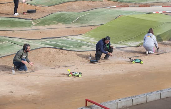 Merida, Spain - Jan 28th, 2024: Extremadura 1/8tt gas Championship RC Car. Cars on the starting line