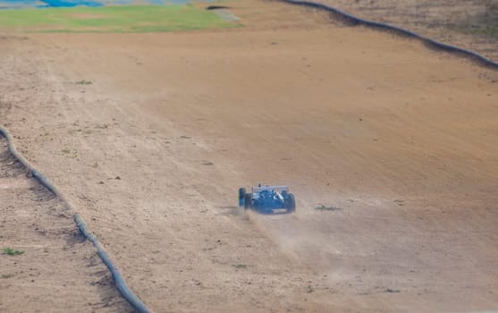Merida, Spain - Jan 28th, 2024: Extremadura 1/8tt gas Championship RC Car. Car accelerating on a straight