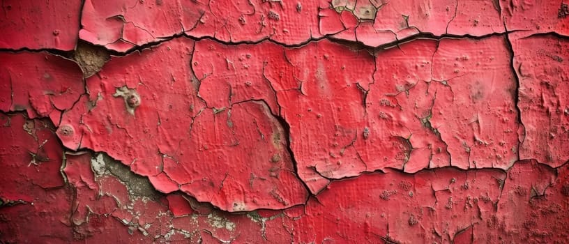 This wall's distressed red surface is a mosaic of cracks and peeling paint, a testament to the resilience and transience of urban environments
