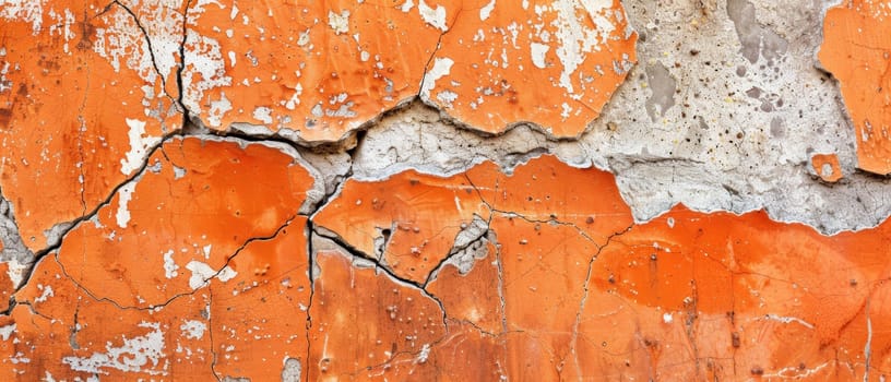 This wide shot captures the widespread decay of orange peel paint, creating an unintended mural of time's relentless effect on man-made structures