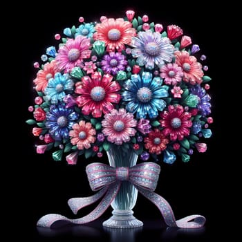 realistic image of a bouquet of flowers made of diamonds on white background