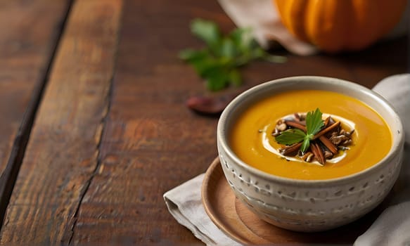 Pumpkin cream soup on the table