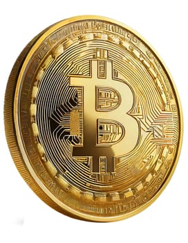 Golden bitcoin isolated on white background. Cryptocurrency. 3D rendering. AI generated
