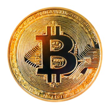 Golden bitcoin isolated on white background. Cryptocurrency. 3D rendering. AI generated