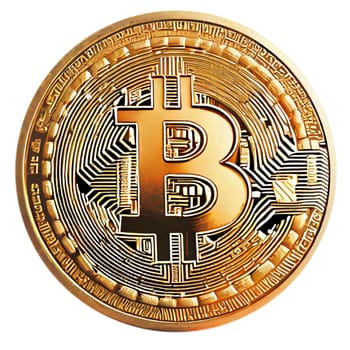 Golden bitcoin isolated on white background. Cryptocurrency. 3D rendering. AI generated
