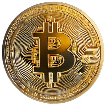 Golden bitcoin isolated on white background. Cryptocurrency. 3D rendering. AI generated