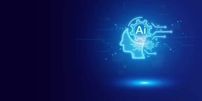 Artificial intelligence Ai self learning improving development problem solving solution tasks of future technology, ai graphics computer chip brain memory power, futuristic blue abstract background.
