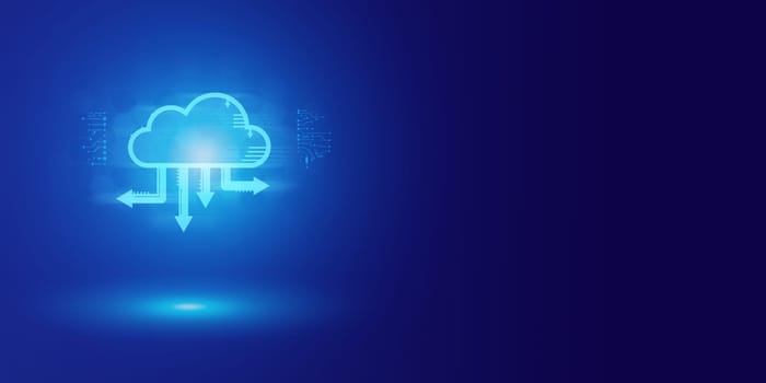 Futuristic blue cloud and Security abstract technology background. Artificial intelligence digital transformation and Business connection internet network communication and Antivirus.