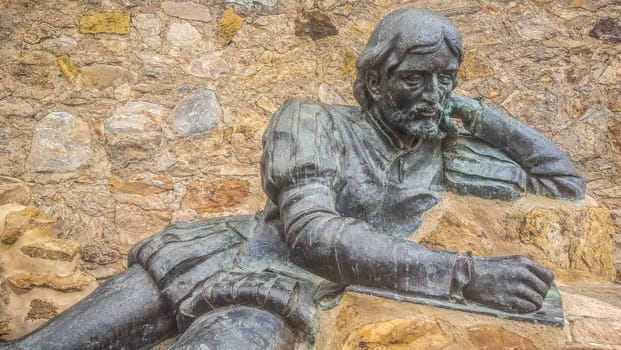 Llerena, Spain - Jun 26th, 2021: Pedro Cieza de Leon sculpture. Spanish conquistador and chronicler. Unknown artist, 2018