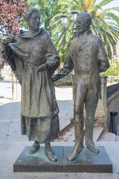 Spain, Caceres - Jul 21st, 2021: Sculpture of Jota Cacerena dancers by Antonio Fernandez sculpter, 2005. Caceres, Extremadura