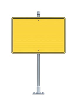 Blank yellow traffic sign board 3D rendering illustration isolated on white background